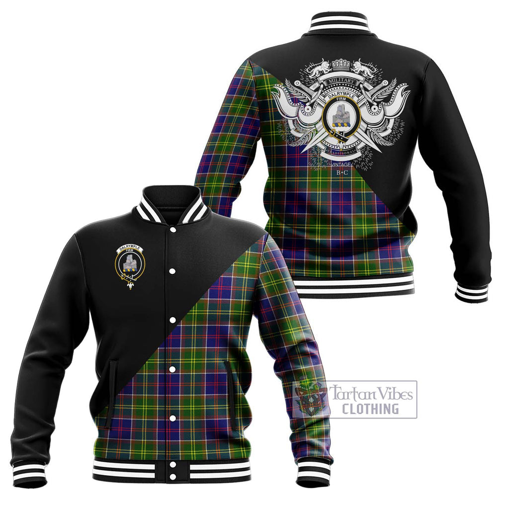 Dalrymple Tartan Baseball Jacket with Family Crest and Military Logo Style Unisex - Tartan Vibes Clothing