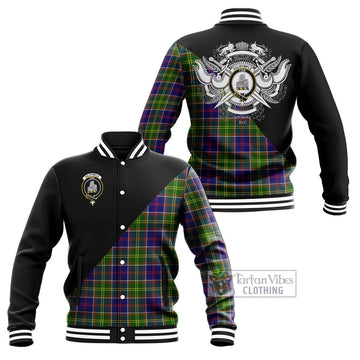 Dalrymple Tartan Baseball Jacket with Family Crest and Military Logo Style Unisex - Tartan Vibes Clothing