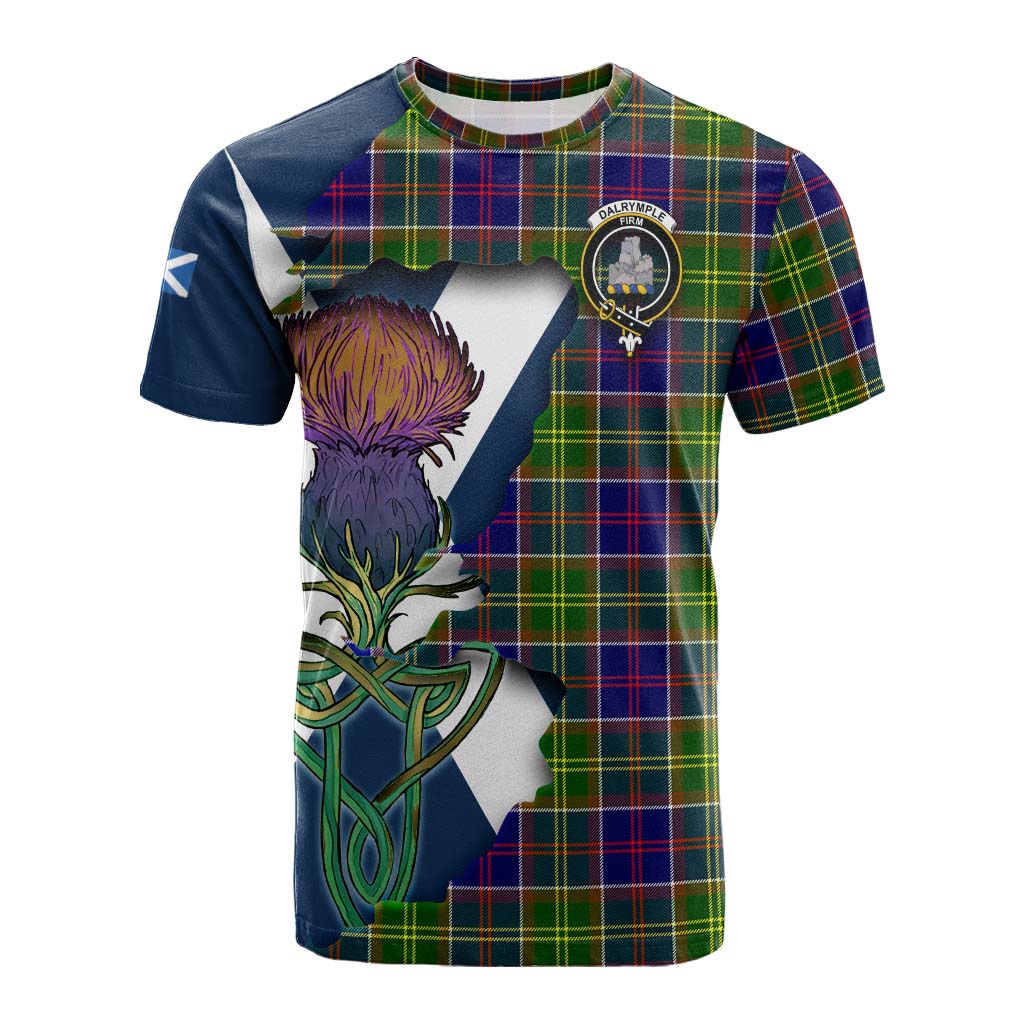 Tartan Vibes Clothing Dalrymple Tartan Family Crest Cotton T-shirt Scottish Thistle Celtic Inspired