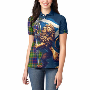 Dalrymple Tartan Family Crest Women's Polo Shirt with Scottish Majestic Lion Women - Tartan Vibes Clothing