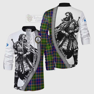 Dalrymple Tartan Clan Crest Ghillie Kilt Shirt with Highlander Warrior Celtic Style Men - Tartan Vibes Clothing