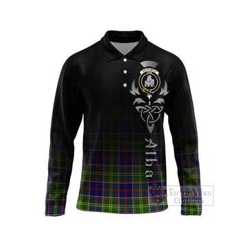 Dalrymple Tartan Long Sleeve Polo Shirt Featuring Alba Gu Brath Family Crest Celtic Inspired Unisex - Tartan Vibes Clothing