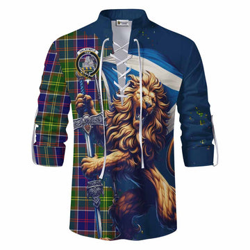 Dalrymple Tartan Family Crest Ghillie Kilt Shirt with Scottish Majestic Lion Men - Tartan Vibes Clothing