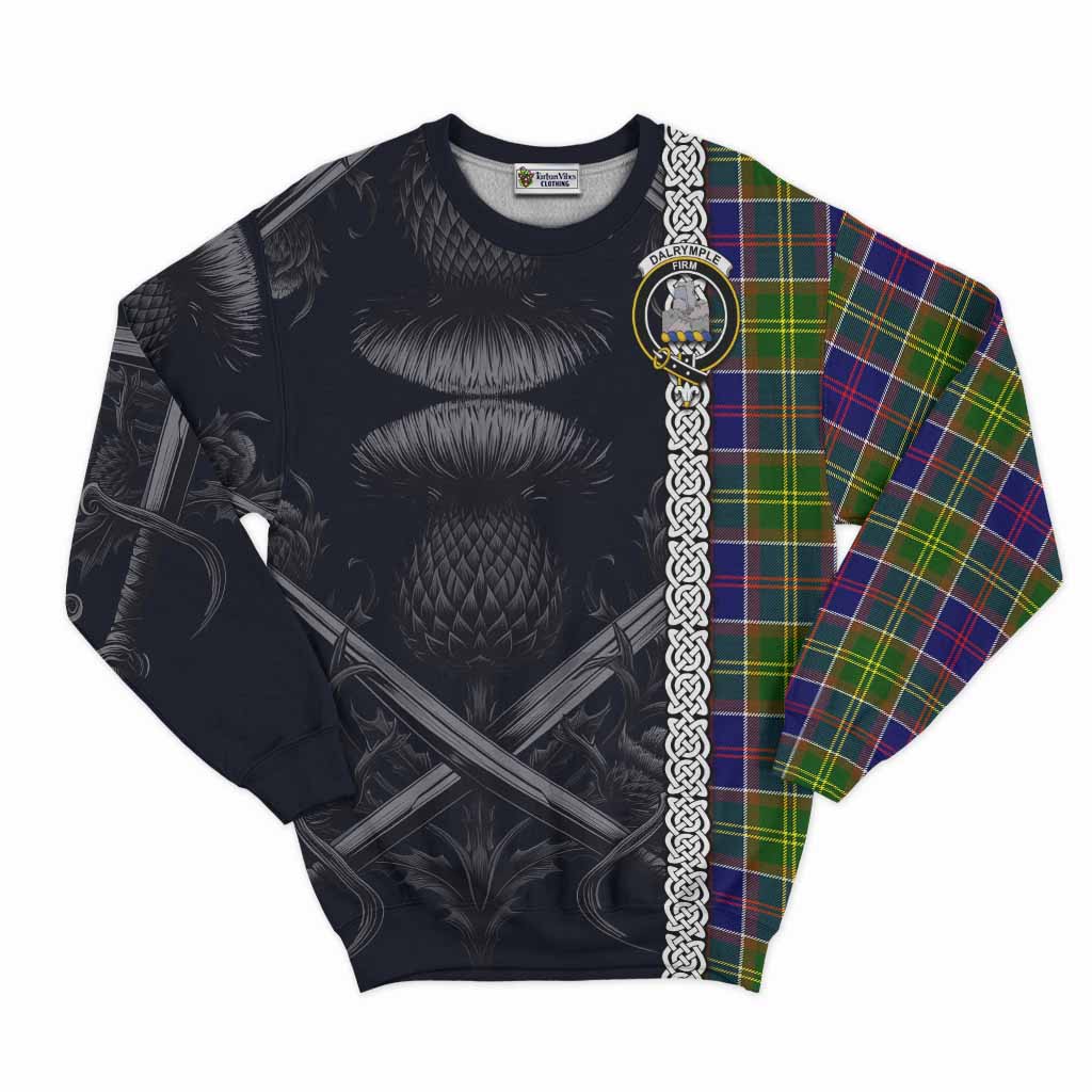 Dalrymple Tartan Sweatshirt with Family Crest Cross Sword Thistle Celtic Vibes Unisex - Tartan Vibes Clothing