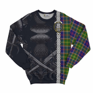 Dalrymple Tartan Sweatshirt with Family Crest Cross Sword Thistle Celtic Vibes Unisex - Tartan Vibes Clothing