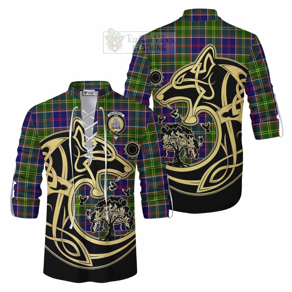 Dalrymple Tartan Ghillie Kilt Shirt with Family Crest Celtic Wolf Style Men - Tartan Vibes Clothing