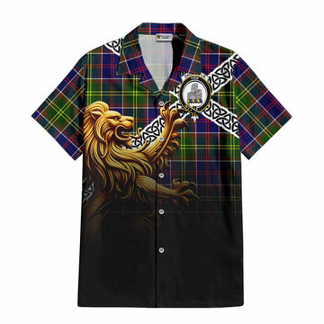 Dalrymple Crest Tartan Hawaiian Shirt with Golden Lion Emblem Celtic Style