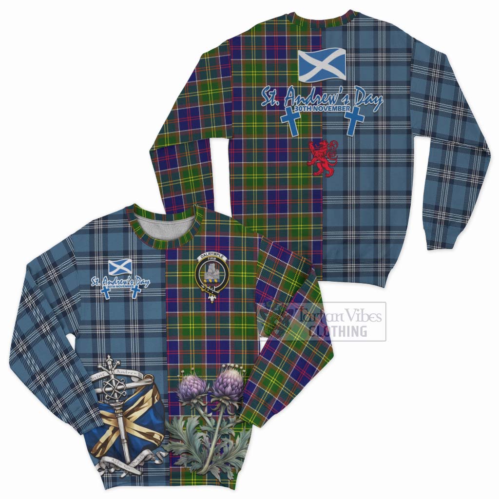 Dalrymple Tartan Sweatshirt Happy St. Andrew's Day Half Tartan Style Unisex - Tartan Vibes Clothing