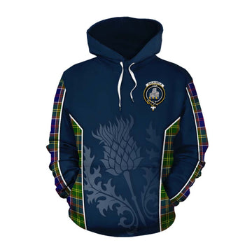 Tartan Vibes Clothing Dalrymple Tartan Cotton Hoodie with Family Crest and Scottish Thistle Vibes Sport Style