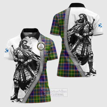 Dalrymple Tartan Clan Crest Women's Polo Shirt with Highlander Warrior Celtic Style Women - Tartan Vibes Clothing