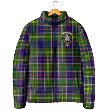 Dalrymple Tartan Padded Jacket with Family Crest Men's Padded Jacket - Tartan Vibes Clothing