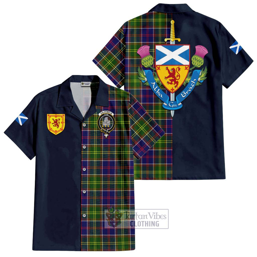 Dalrymple Tartan Hawaiian Shirt Alba with Scottish Lion Royal Arm Half Style Kid - Tartan Vibes Clothing