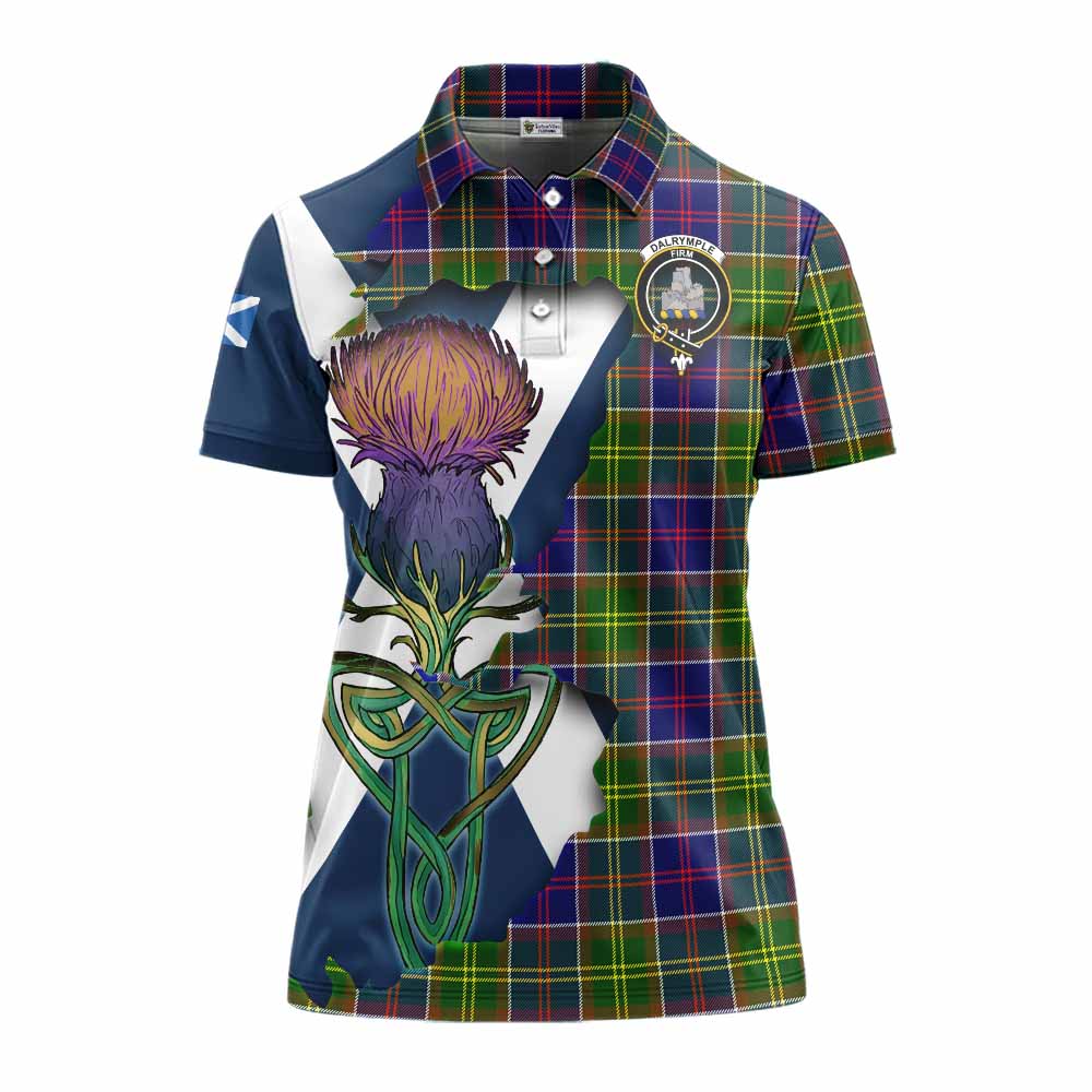 Tartan Vibes Clothing Dalrymple Tartan Family Crest Women's Polo Shirt Scottish Thistle Celtic Inspired