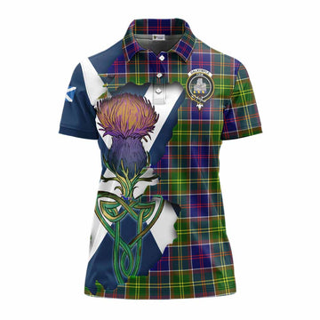 Tartan Vibes Clothing Dalrymple Tartan Family Crest Women's Polo Shirt Scottish Thistle Celtic Inspired