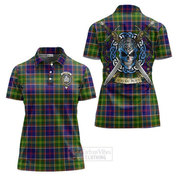 Dalrymple Tartan Women's Polo Shirt with Family Crest Celtic Skull Style Women - Tartan Vibes Clothing