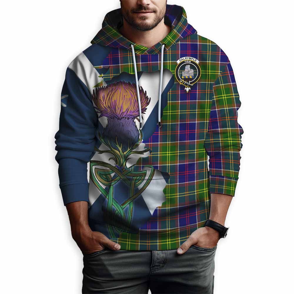Tartan Vibes Clothing Dalrymple Tartan Family Crest Hoodie Scottish Thistle Celtic Inspired