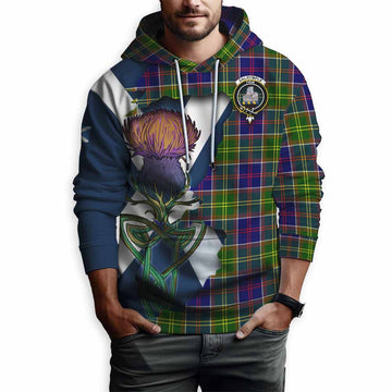 Tartan Vibes Clothing Dalrymple Tartan Family Crest Hoodie Scottish Thistle Celtic Inspired