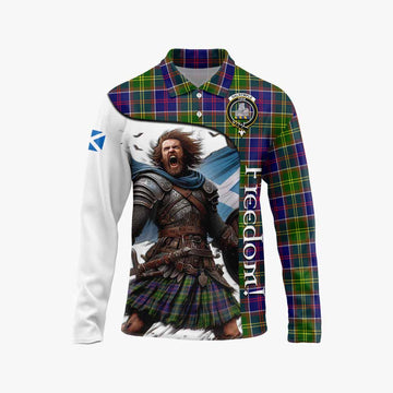 Dalrymple Crest Tartan Long Sleeve Polo Shirt Inspired by the Freedom of Scottish Warrior