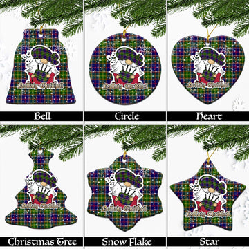 Dalrymple Tartan Christmas Ceramic Ornaments with Scottish Gnome Playing Bagpipes Ceramic - Tartan Vibes Clothing