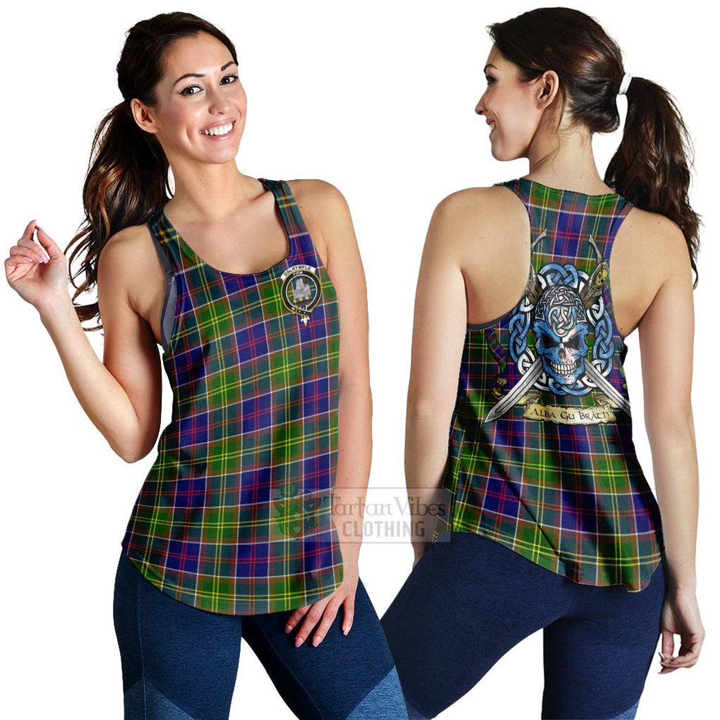 Dalrymple Tartan Women's Racerback Tanks with Family Crest Celtic Skull Style 4XL - Tartan Vibes Clothing