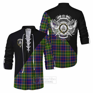 Dalrymple Tartan Ghillie Kilt Shirt with Family Crest and Military Logo Style Men - Tartan Vibes Clothing