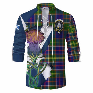 Tartan Vibes Clothing Dalrymple Tartan Family Crest Ghillie Kilt Shirt Scottish Thistle Celtic Inspired