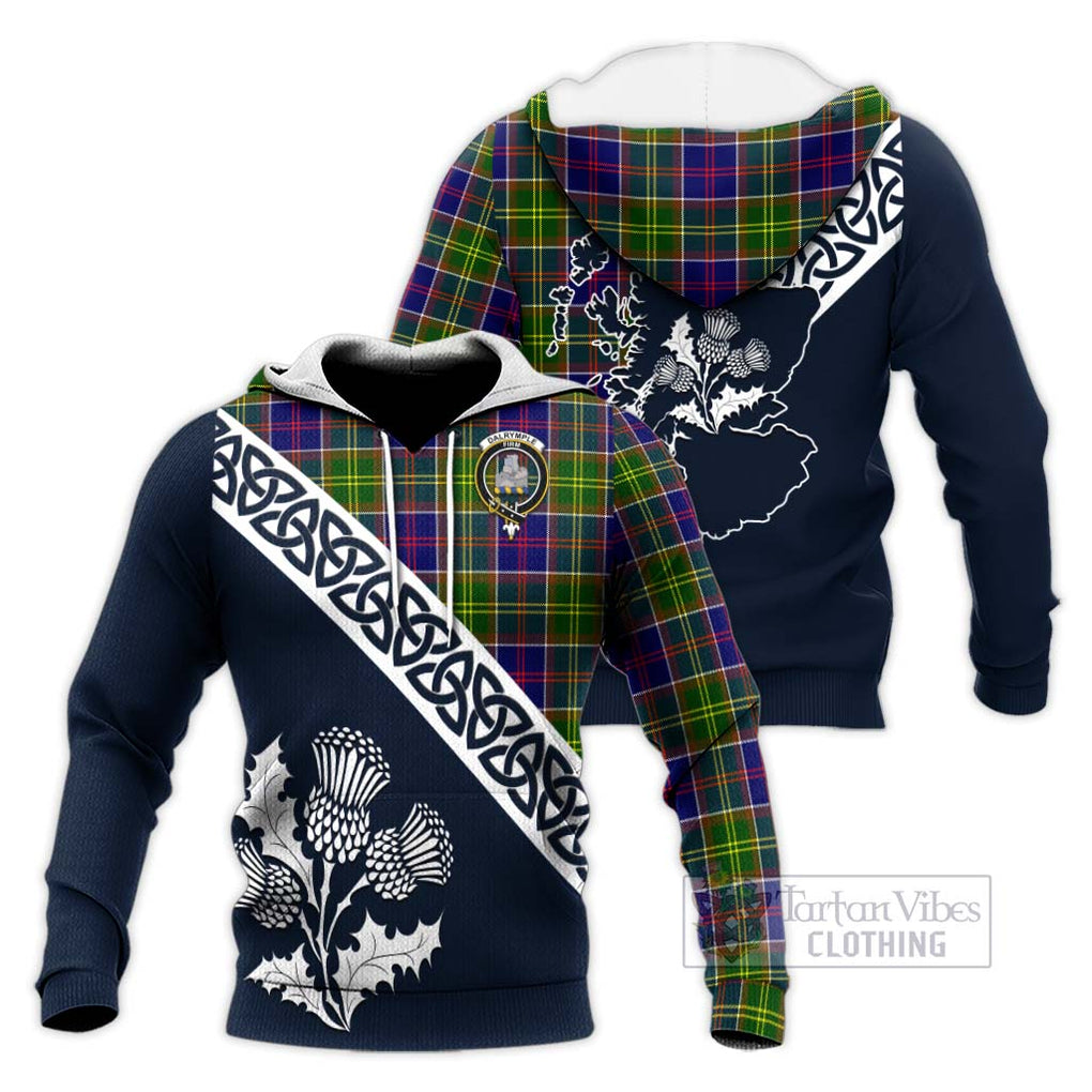 Dalrymple Tartan Knitted Hoodie Featuring Thistle and Scotland Map Unisex Knitted Pullover Hoodie - Tartan Vibes Clothing