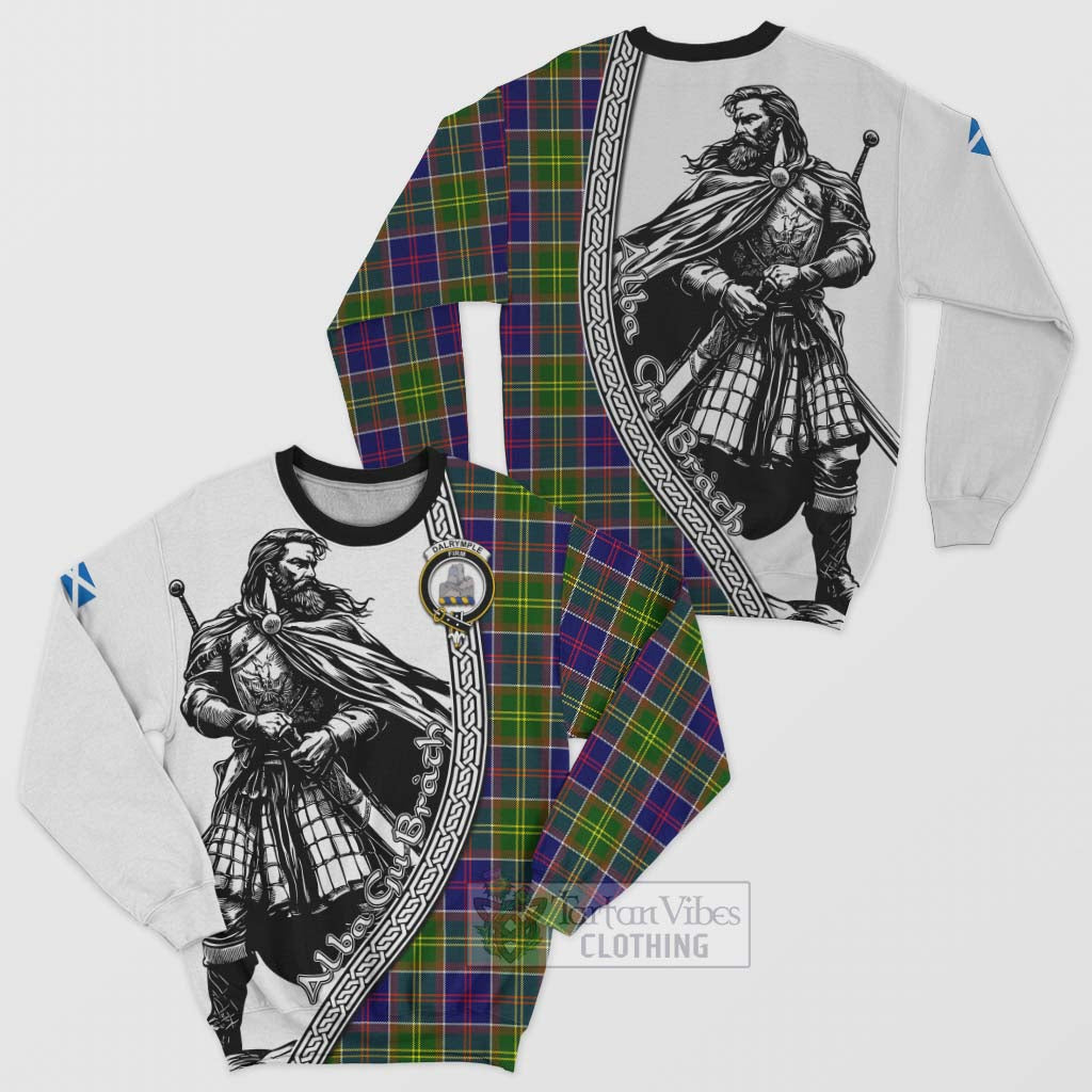 Dalrymple Tartan Clan Crest Sweatshirt with Highlander Warrior Celtic Style Unisex - Tartan Vibes Clothing