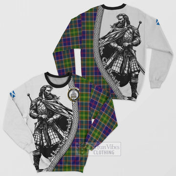 Dalrymple Tartan Clan Crest Sweatshirt with Highlander Warrior Celtic Style Unisex - Tartan Vibes Clothing