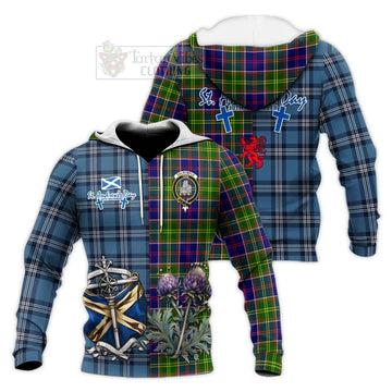 Dalrymple Tartan Knitted Hoodie Happy St. Andrew's Day Half Tartan Style Unisex Knitted Pullover Hoodie - Tartan Vibes Clothing