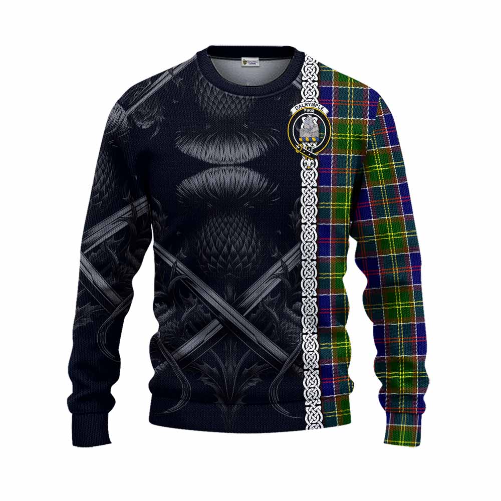 Dalrymple Tartan Knitted Sweater with Family Crest Cross Sword Thistle Celtic Vibes Unisex - Tartan Vibes Clothing