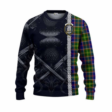 Dalrymple Tartan Knitted Sweater with Family Crest Cross Sword Thistle Celtic Vibes Unisex - Tartan Vibes Clothing