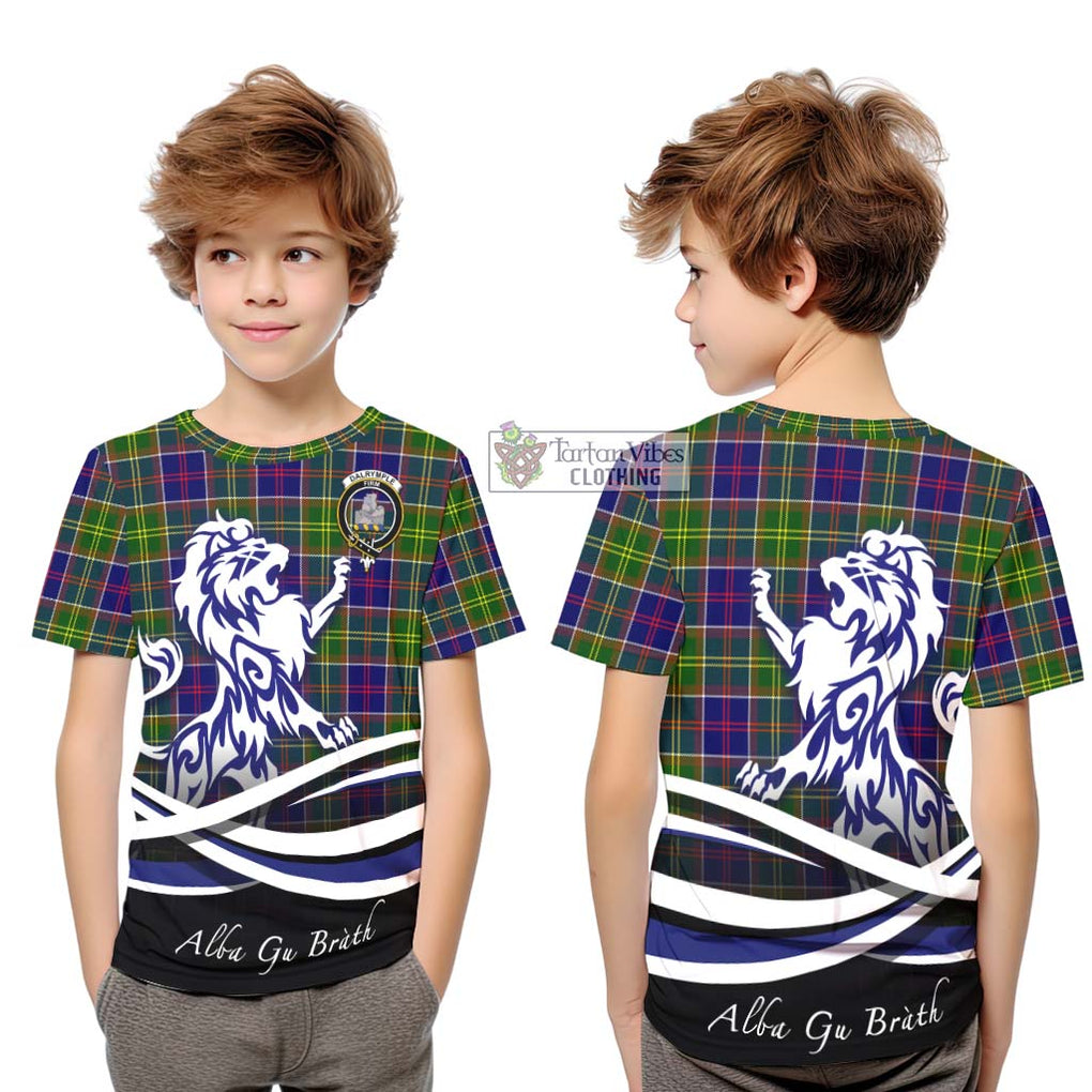 Dalrymple Tartan Kid T-Shirt with Alba Gu Brath Regal Lion Emblem Youth XL Size14 - Tartan Vibes Clothing