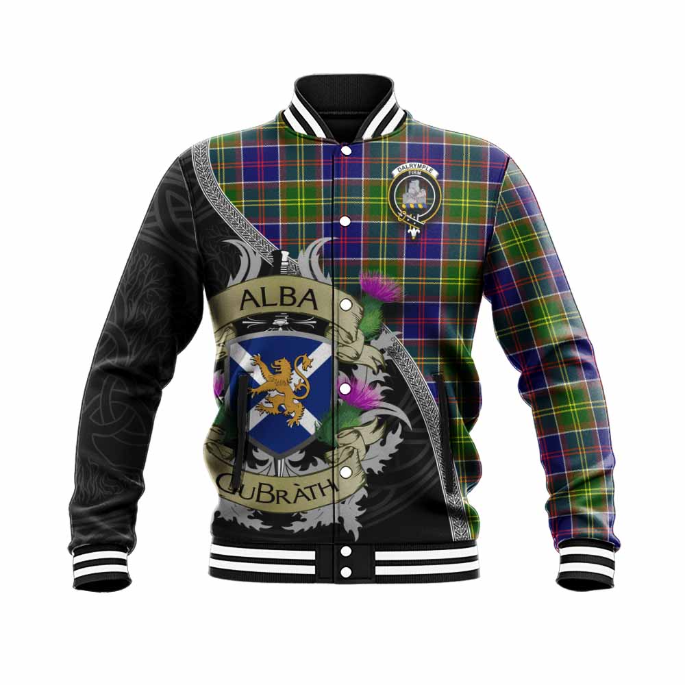 Dalrymple Tartan Family Crest Baseball Jacket Lion Rampant Royal Thistle Shield Celtic Inspired Unisex - Tartan Vibes Clothing