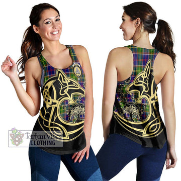 Dalrymple Tartan Women's Racerback Tanks with Family Crest Celtic Wolf Style 4XL - Tartan Vibes Clothing