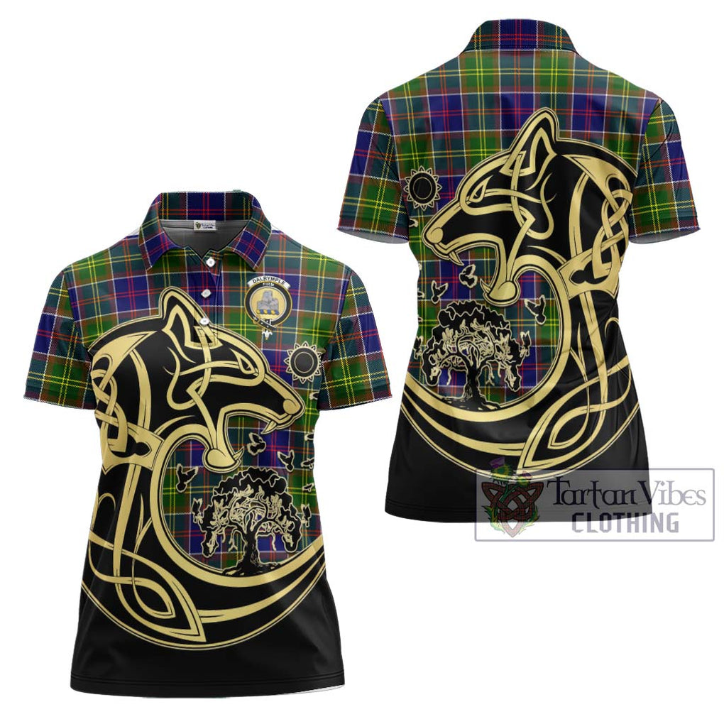 Dalrymple Tartan Women's Polo Shirt with Family Crest Celtic Wolf Style Women - Tartan Vibes Clothing