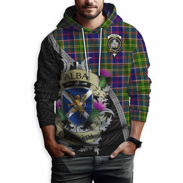 Dalrymple Tartan Family Crest Hoodie Lion Rampant Royal Thistle Shield Celtic Inspired Pullover Hoodie - Tartan Vibes Clothing