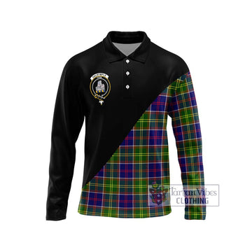 Dalrymple Tartan Long Sleeve Polo Shirt with Family Crest and Military Logo Style Unisex - Tartan Vibes Clothing