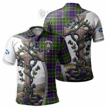 Dalrymple Tartan Polo Shirt with Family Crest and St. Andrew's Cross Accented by Thistle Vines Kid - Tartan Vibes Clothing