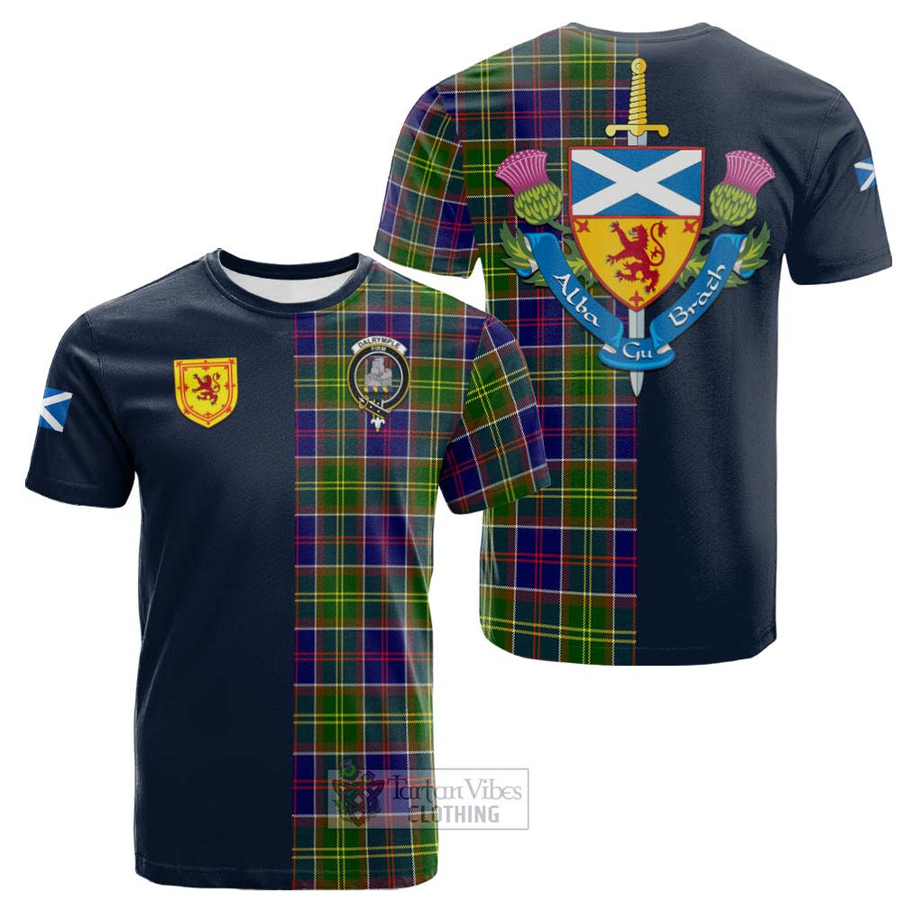 Tartan Vibes Clothing Dalrymple Tartan Cotton T-shirt with Scottish Lion Royal Arm Half Style
