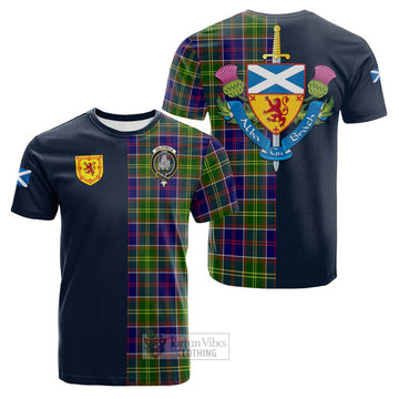 Tartan Vibes Clothing Dalrymple Tartan Cotton T-shirt with Scottish Lion Royal Arm Half Style