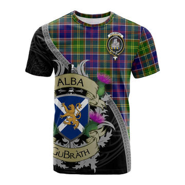 Dalrymple Tartan Family Crest Cotton T-shirt Lion Rampant Royal Thistle Shield Celtic Inspired