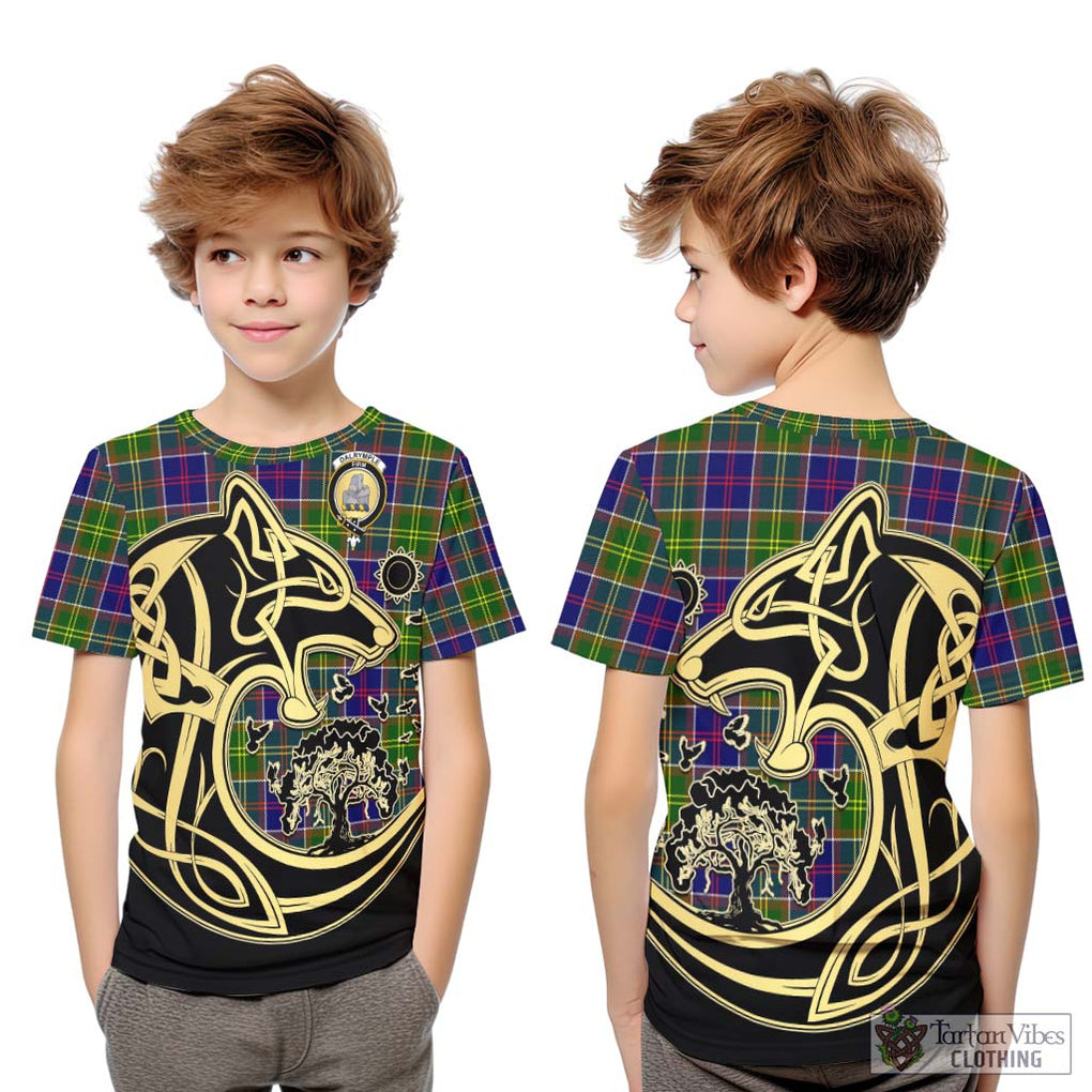 Dalrymple Tartan Kid T-Shirt with Family Crest Celtic Wolf Style Youth XL Size14 - Tartan Vibes Clothing