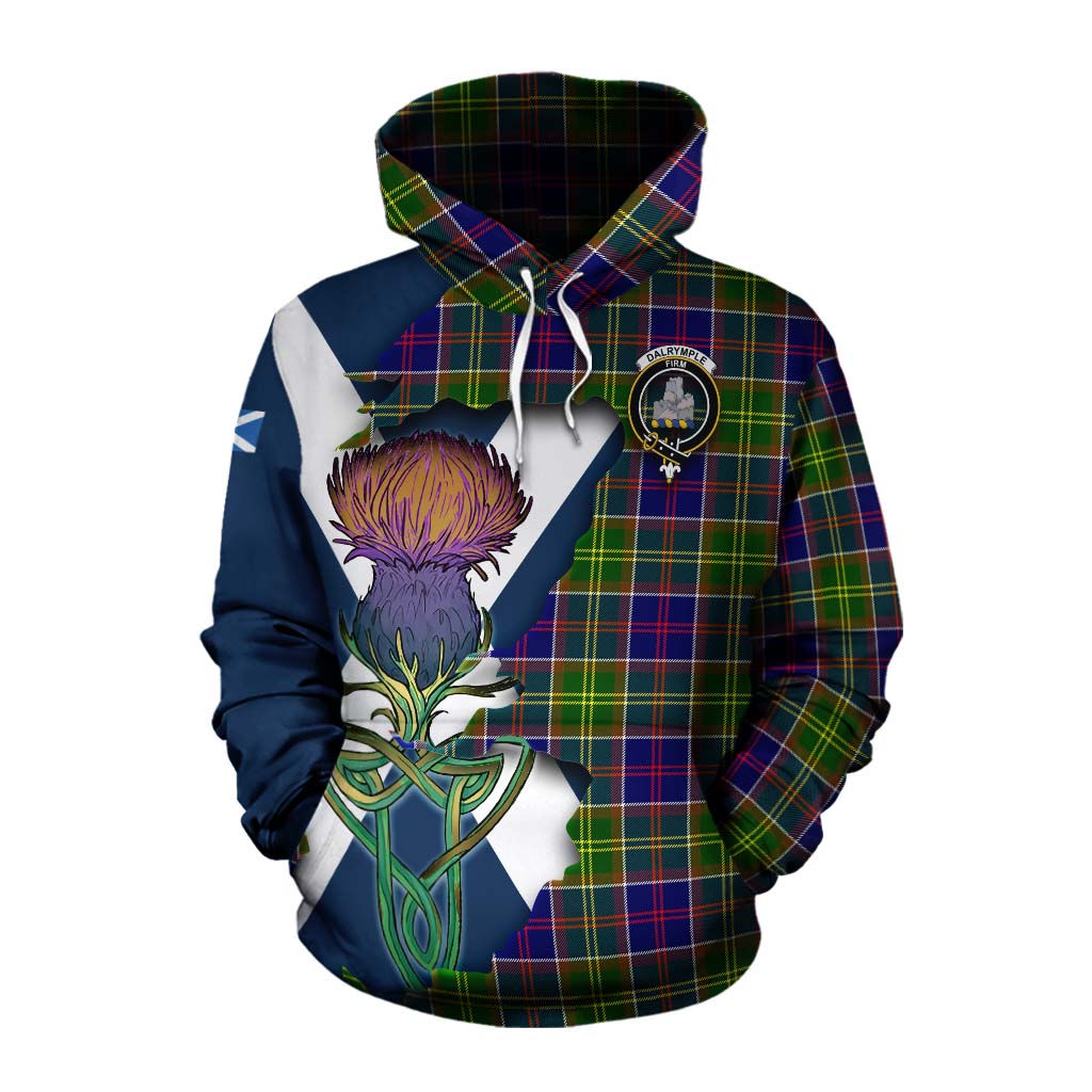 Tartan Vibes Clothing Dalrymple Tartan Family Crest Cotton Hoodie Scottish Thistle Celtic Inspired