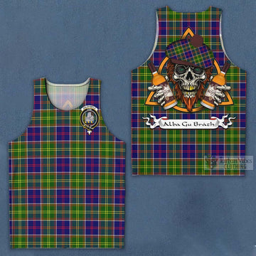 Dalrymple Tartan Men's Tank Top with Family Crest and Bearded Skull Holding Bottles of Whiskey Men - Tartan Vibes Clothing