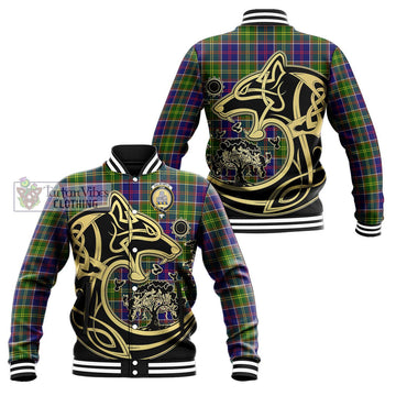 Dalrymple Tartan Baseball Jacket with Family Crest Celtic Wolf Style Unisex - Tartan Vibes Clothing