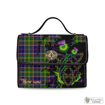 Tartan Vibes Clothing Dalrymple Tartan Waterproof Canvas Bag with Scotland Map and Thistle Celtic Accents