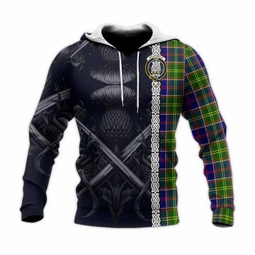 Dalrymple Tartan Knitted Hoodie with Family Crest Cross Sword Thistle Celtic Vibes Unisex Knitted Pullover Hoodie - Tartan Vibes Clothing