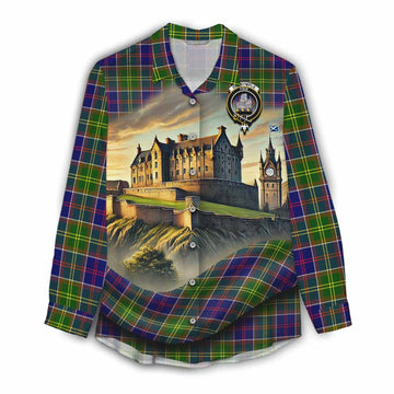 Dalrymple Tartan Family Crest Women's Casual Shirt with Scottish Ancient Castle Style Female - Tartan Vibes Clothing