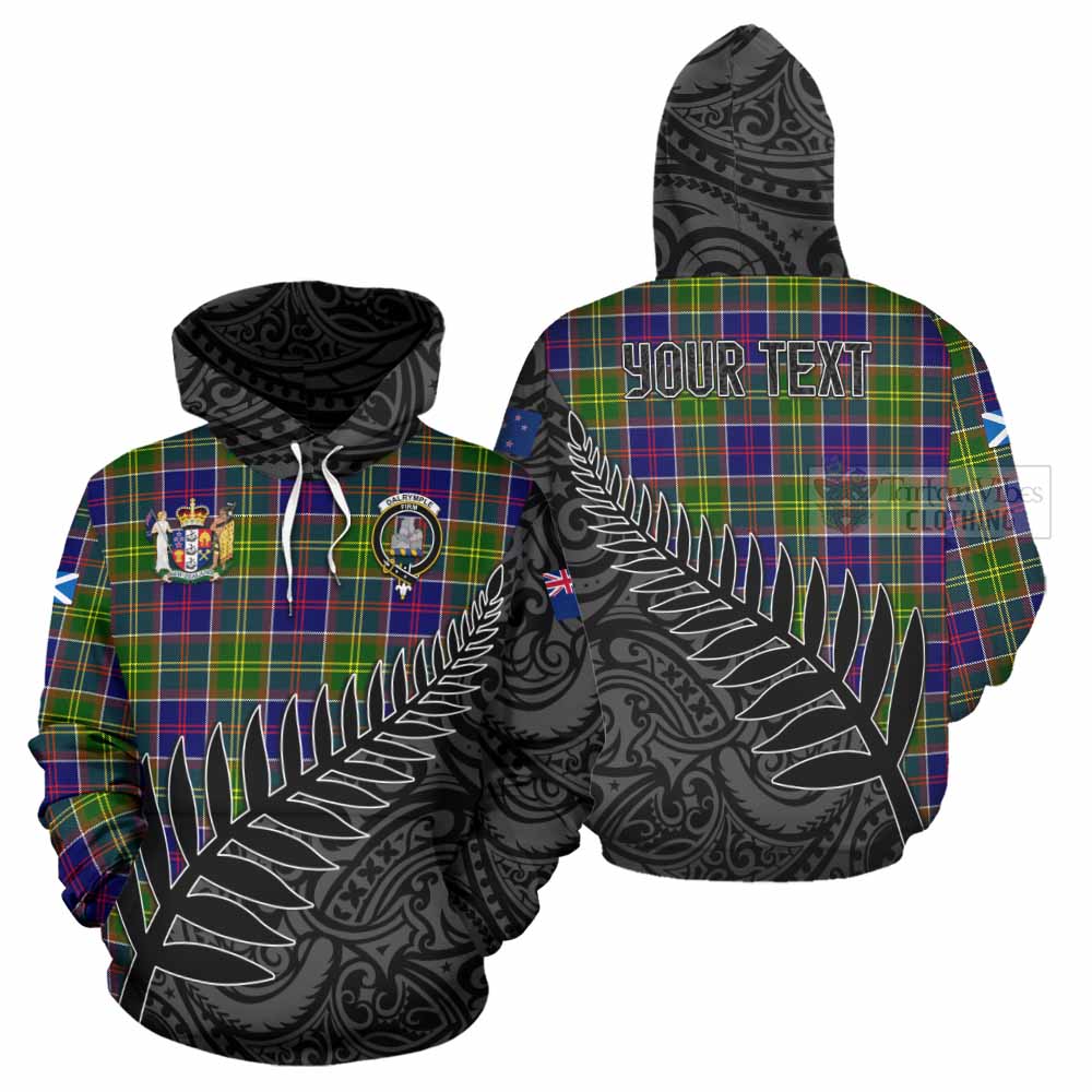 Tartan Vibes Clothing Dalrymple Crest Tartan Hoodie with New Zealand Silver Fern Half Style